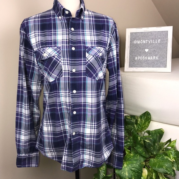 Gap Small Purple Plaid Button Front Long Sleeve - Picture 1 of 4